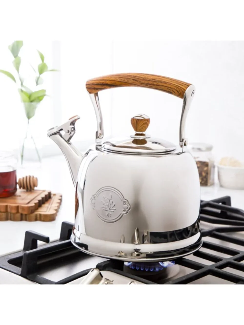 The Pioneer Woman Sliver Stainless Steel Whistling Tea Kettle Folding Handle
